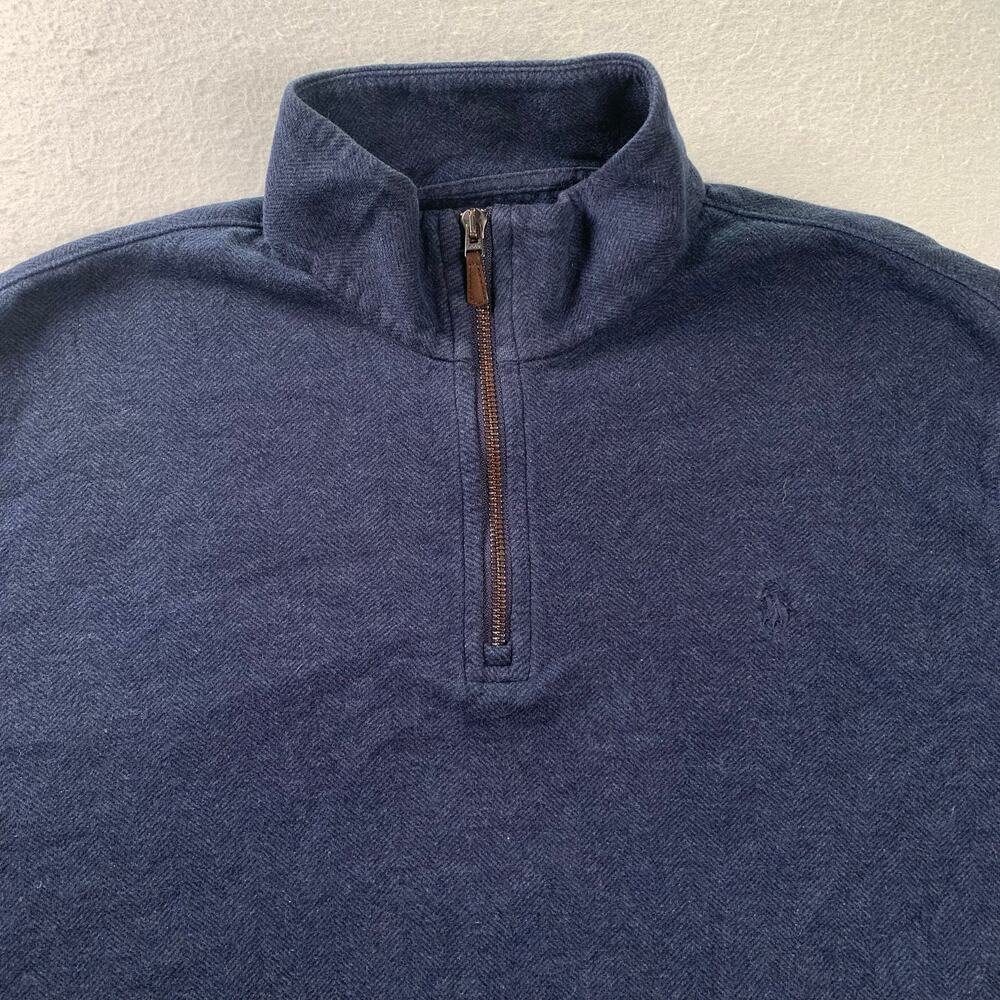 Polo Ralph Lauren Quarter Zip Mens Large Herringbone Navy Blue Pullover Sweater - Picture 5 of 11